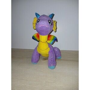 Snap Toys Glitter Shine Dragon Plush Purple With Rainbow Wings & Blue Horns